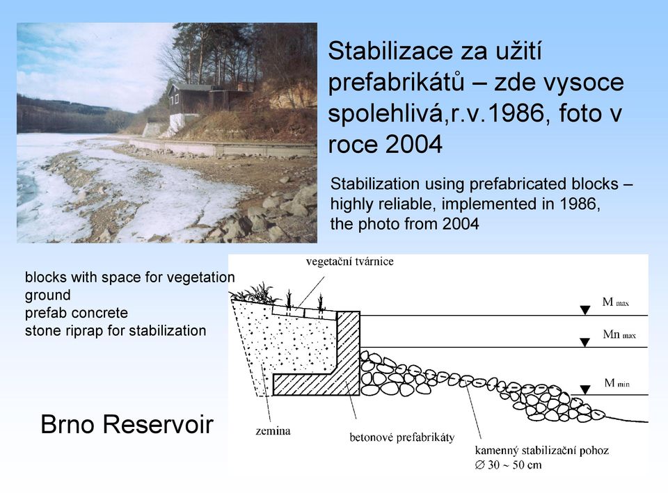 ,r.v.1986, foto v roce 2004 Stabilization using prefabricated blocks