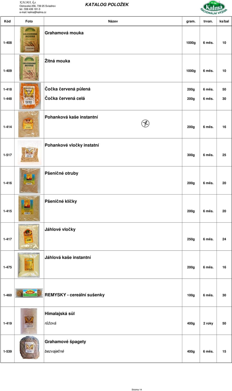 25 Pšeničné otruby 1-416 200g 6 měs. 20 Pšeničné klíčky 1-415 200g 6 měs. 20 Jáhlové vločky 1-417 250g 6 měs.