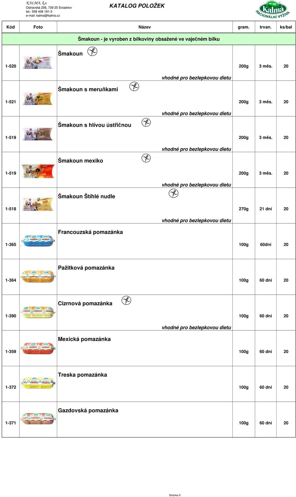 20 Šmakoun Štíhlé nudle 1-518 270g 21 dní 20 Francouzská pomazánka 1-365 100g 60dní 20 Pažitková pomazánka 1-364 100g 60 dní