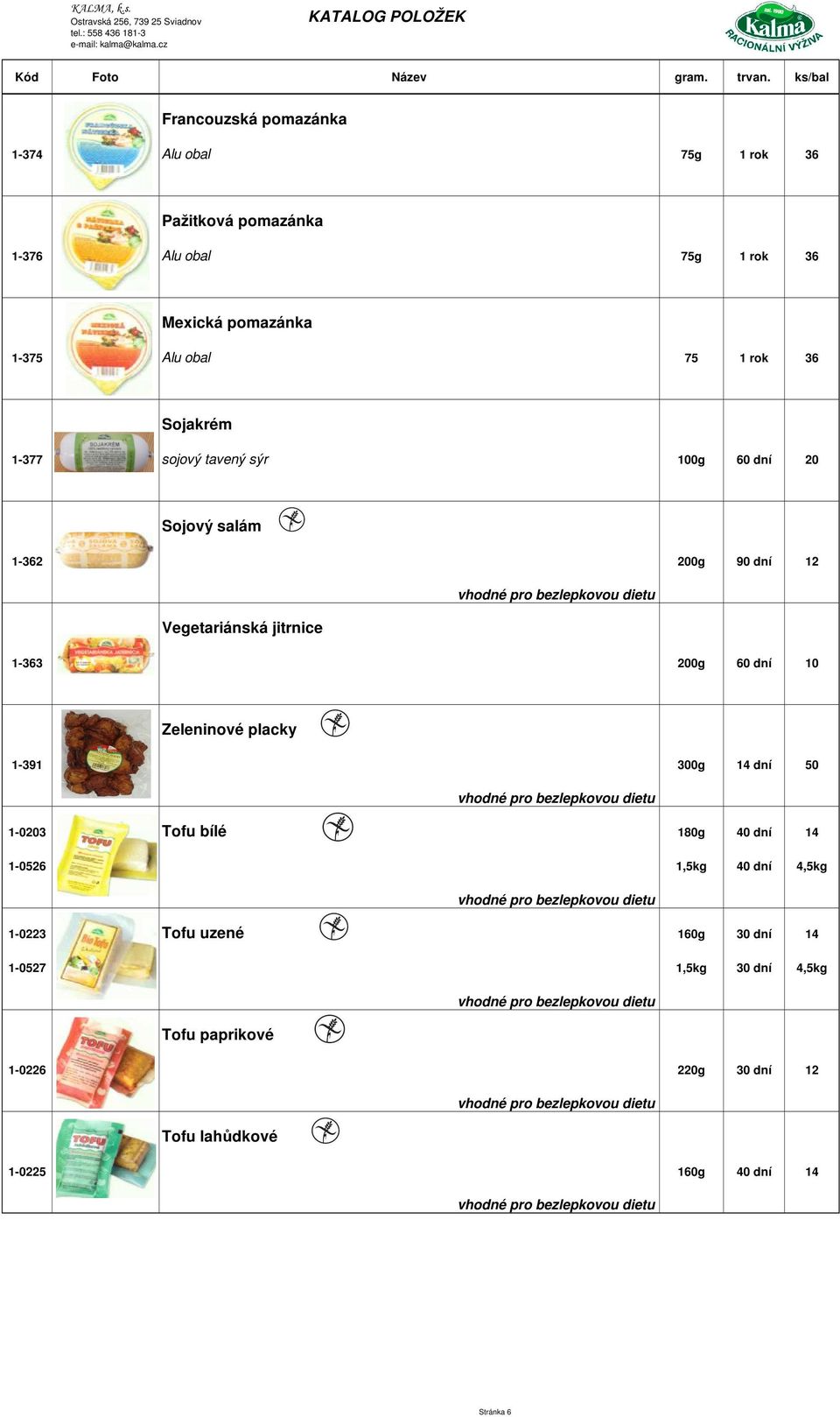 1-363 200g 60 dní 10 Zeleninové placky 1-391 300g 14 dní 50 1-0203 Tofu bílé 180g 40 dní 14 1-0526 1,5kg 40 dní 4,5kg 1-0223