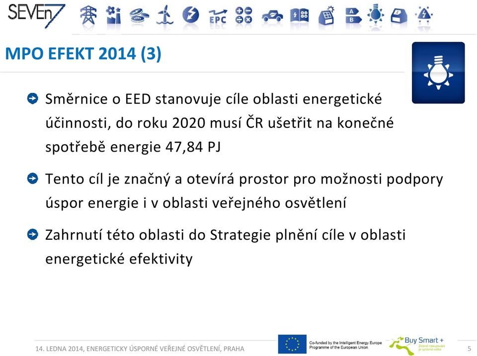 podpory úspor energie i v oblasti veřejného osvětlení Zahrnutí této oblasti do Strategie plnění