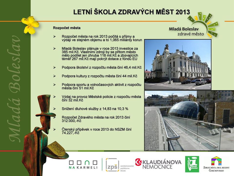 kč mají pokrýt dotace z fondů EU Podpora školství z rozpočtu města činí 46,4 mil.kč Podpora kultury z rozpočtu města činí 44 mil.