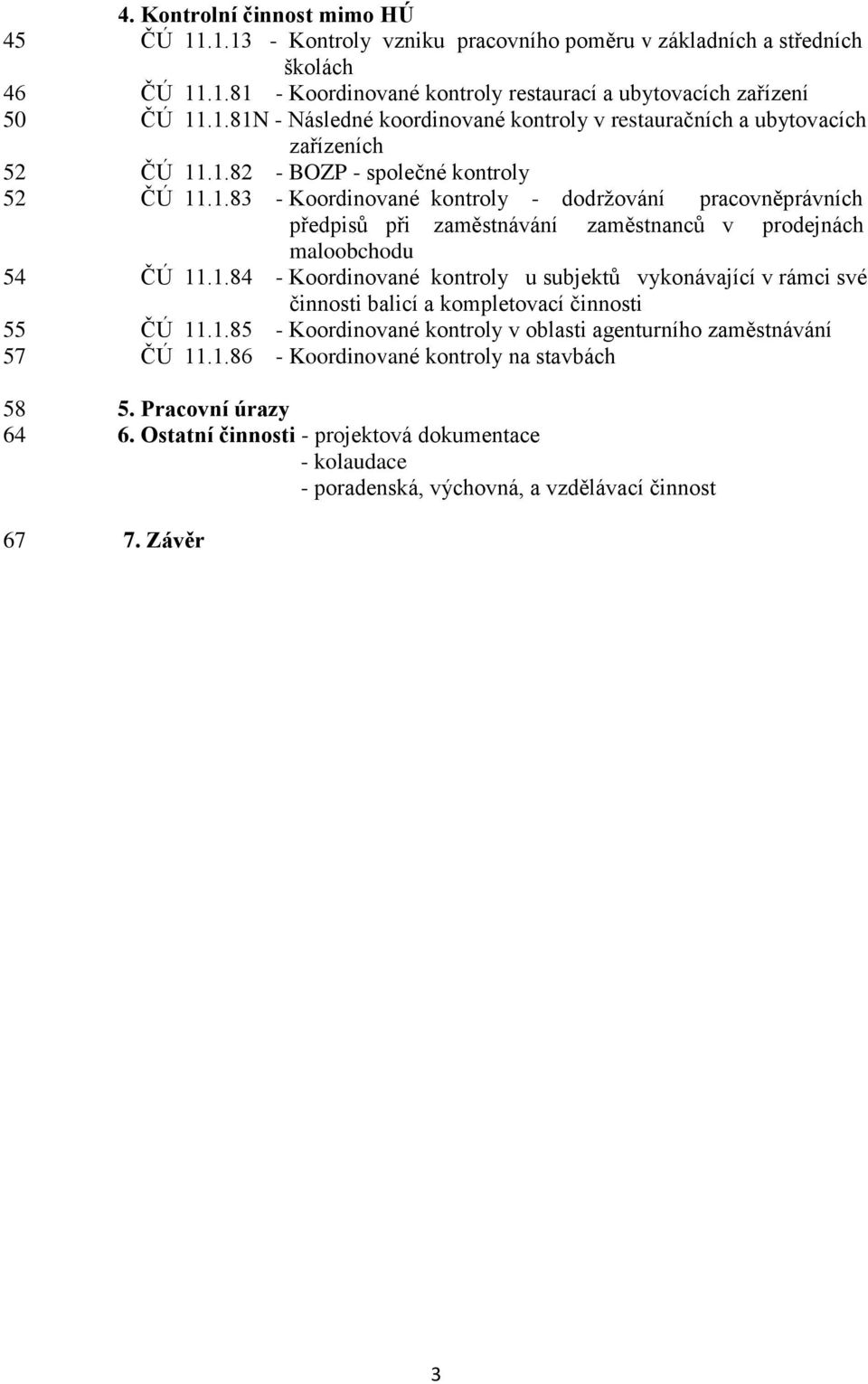 1.85 - Koordinované kontroly v oblasti agenturního zaměstnávání 57 ČÚ 11.1.86 - Koordinované kontroly na stavbách 58 5. Pracovní úrazy 64 6.