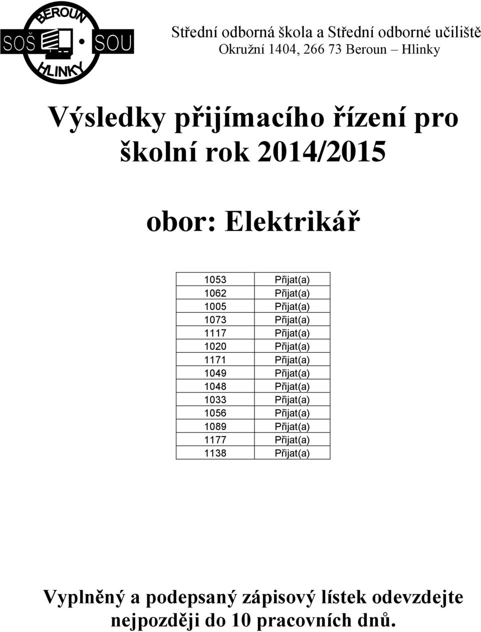 1171 Přijat(a) 1049 Přijat(a) 1048 Přijat(a) 1033