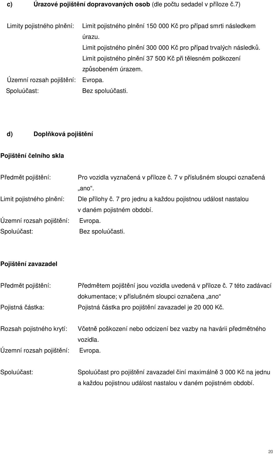 Limit pojistného plnění 37 500 Kč při tělesném poškození způsobeném úrazem. Evropa. Bez spoluúčasti.