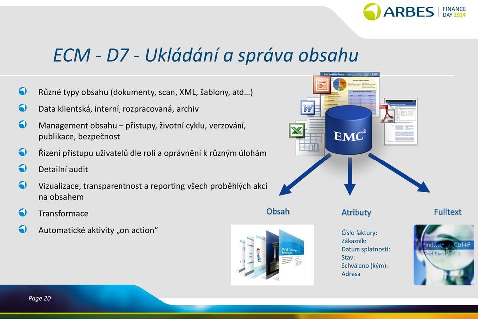 rolí a oprávnění k různým úlohám Detailní audit Vizualizace, transparentnost a reporting všech proběhlých akcí na obsahem
