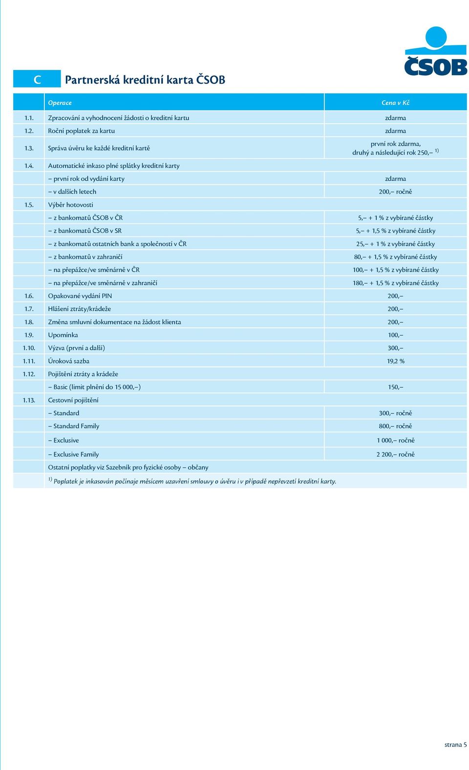 , 1) první rok od vydání karty zdarma v dalších letech 200, ročně 1.5.