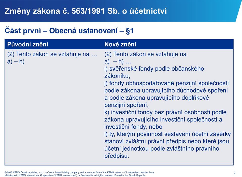 obhospodařované penzijní společností podle zákona upravujícího důchodové spoření a podle zákona upravujícího doplňkové penzijní spoření, k) investiční fondy bez právní osobnosti podle zákona