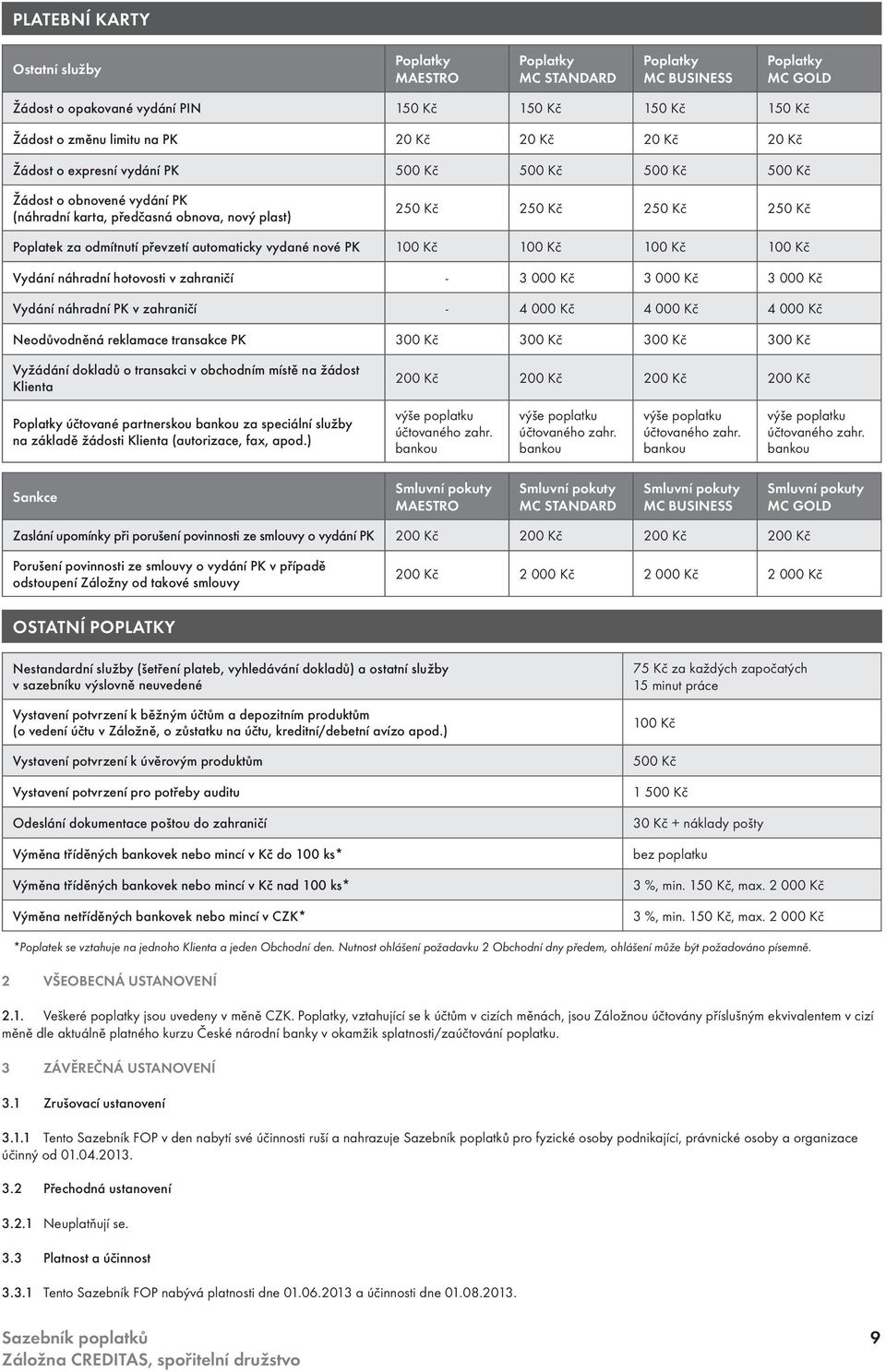 Vydání náhradní hotovosti v zahraničí - 3 000 Kč 3 000 Kč 3 000 Kč Vydání náhradní PK v zahraničí - 4 000 Kč 4 000 Kč 4 000 Kč Neodůvodněná reklamace transakce PK 300 Kč 300 Kč 300 Kč 300 Kč Vyžádání