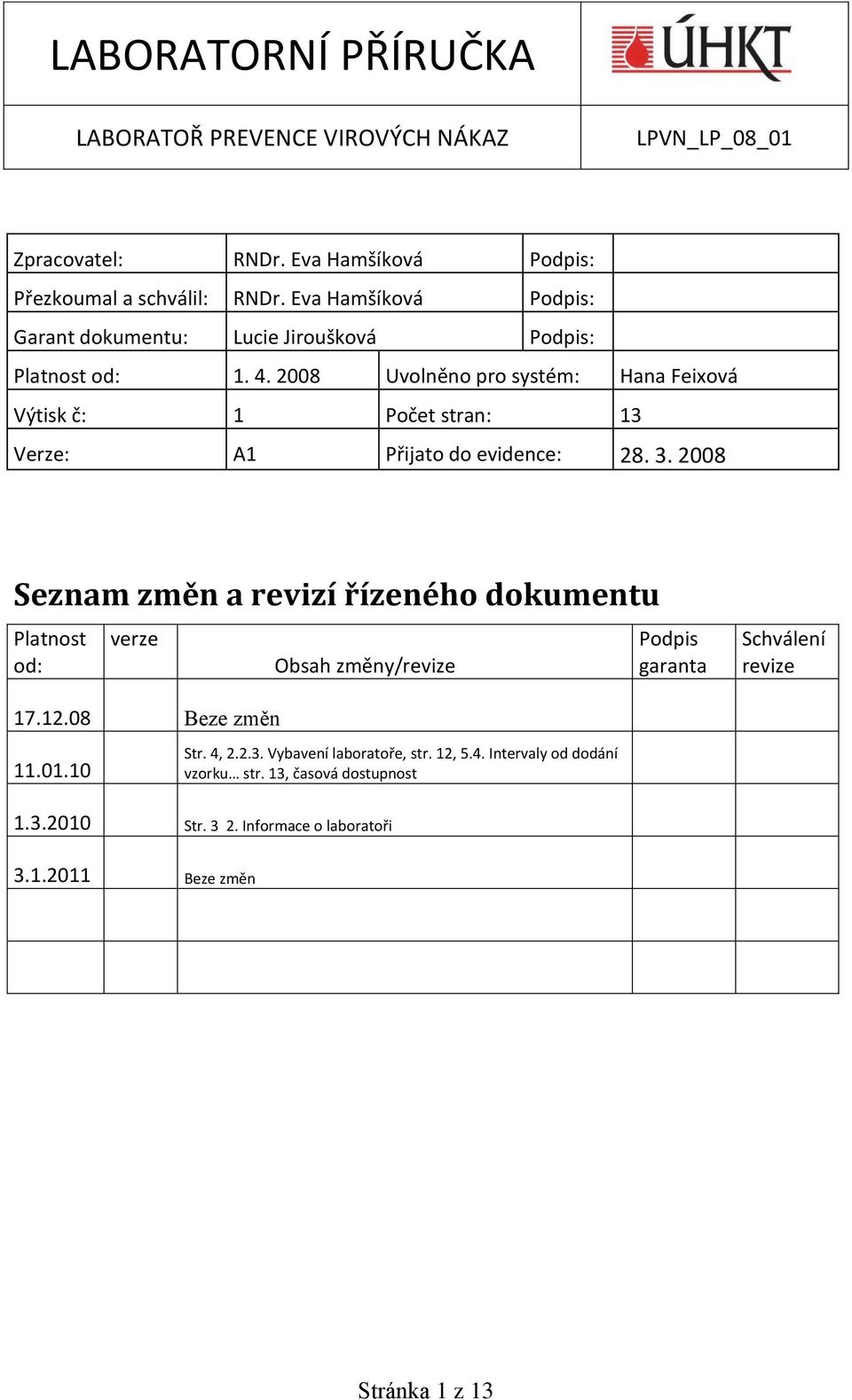 2008 Uvolněno pro systém: Hana Feixová Výtisk č: 1 Počet stran: 13 Verze: A1 Přijato do evidence: 28. 3.