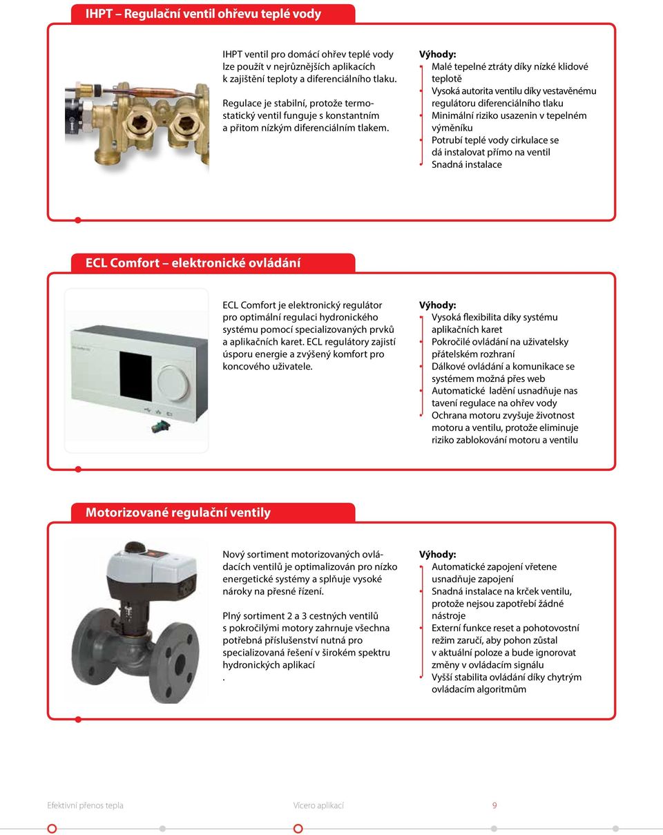 Výhody: Malé tepelné ztráty díky nízké klidové teplotě Vysoká autorita ventilu díky vestavěnému regulátoru diferenciálního tlaku Minimální riziko usazenin v tepelném výměníku Potrubí teplé vody