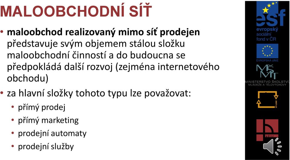 rozvoj (zejména internetového obchodu) za hlavní složky tohoto typu