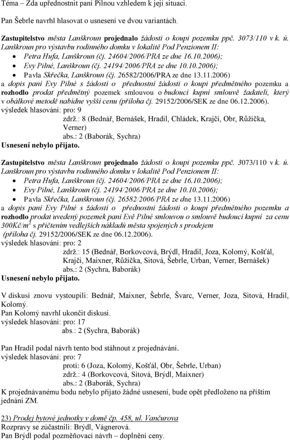 10.2006); Pavla Skřečka, Lanškroun (čj. 26582/2006/PRA ze dne 13.11.