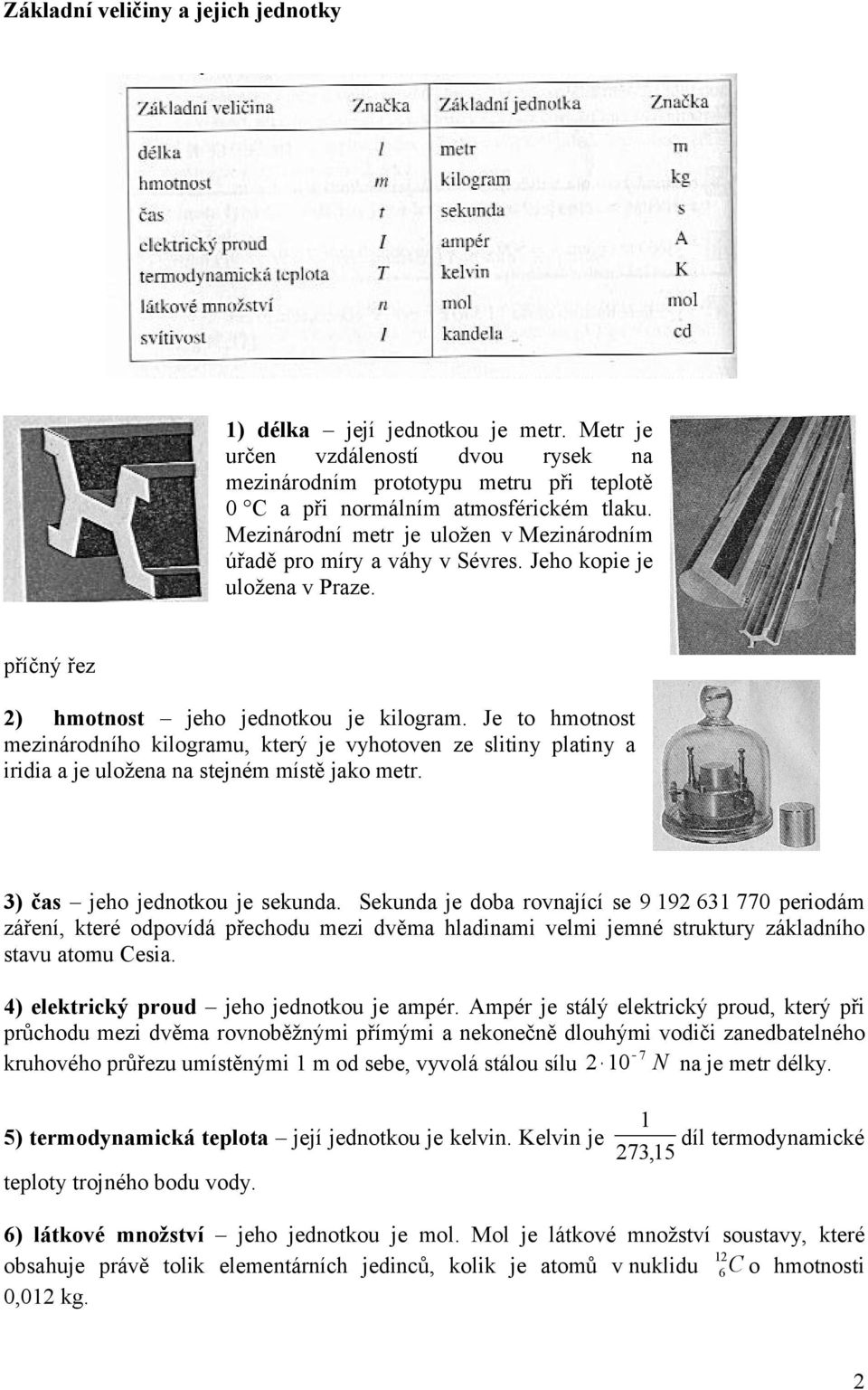 Je to hotnost ezinárodního kilograu, který je vyhotoven ze slitiny platiny a iridia a je uložena na stejné ístě jako etr. ) čas jeho jednotkou je sekunda.