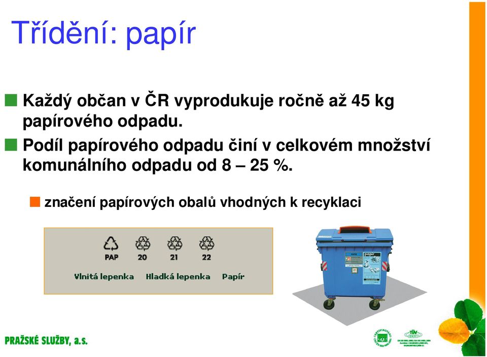 Podíl papírového odpadu činí v celkovém množství