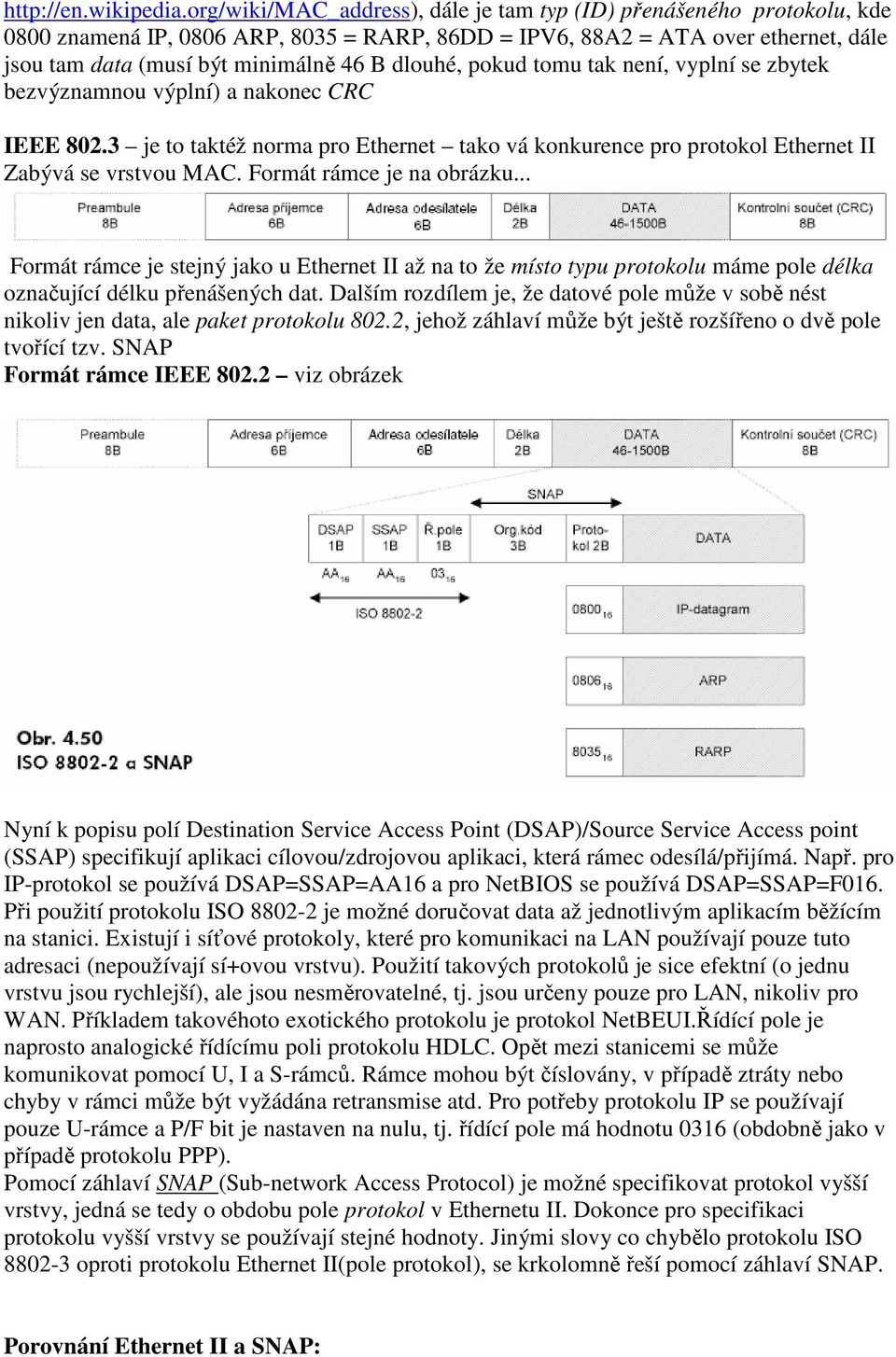 dlouhé, pokud tomu tak není, vyplní se zbytek bezvýznamnou výplní) a nakonec CRC IEEE 802.3 je to taktéž norma pro Ethernet tako vá konkurence pro protokol Ethernet II Zabývá se vrstvou MAC.