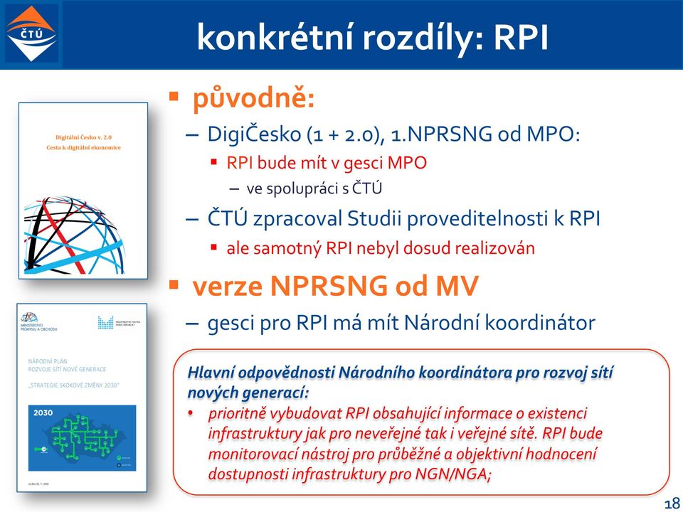 realizován verze NPRSNG od MV gesci pro RPI má mít Národní koordinátor Hlavní odpovědnosti Národního koordinátora pro rozvoj sítí nových