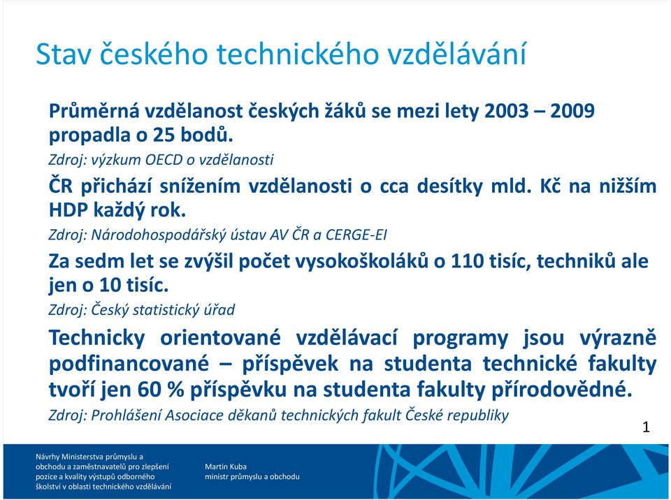 Zdroj: Národohospodářský ústav AV ČR a CERGE-EI Za sedm let se zvýšil počet vysokoškoláků o 110 tisíc, techniků ale jen o 10 tisíc.
