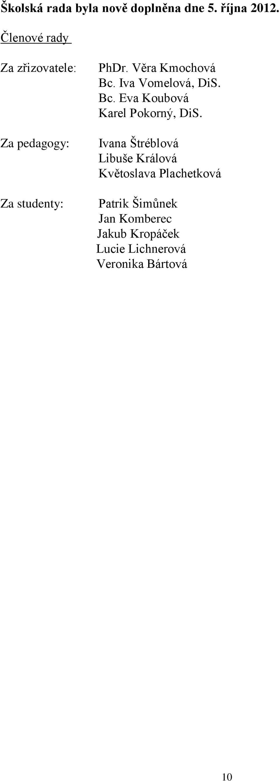 Iva Vomelová, DiS. Bc. Eva Koubová Karel Pokorný, DiS.