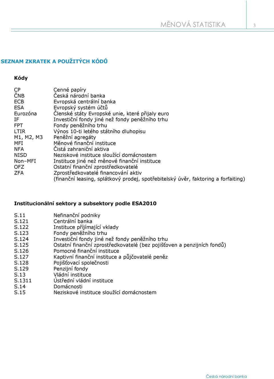 sloužící domácnostem Non MFI Instituce jiné než měnové finanční instituce OFZ Ostatní finanční zprostředkovatelé ZFA Zprostředkovatelé financování aktiv (finanční leasing, splátkový prodej,