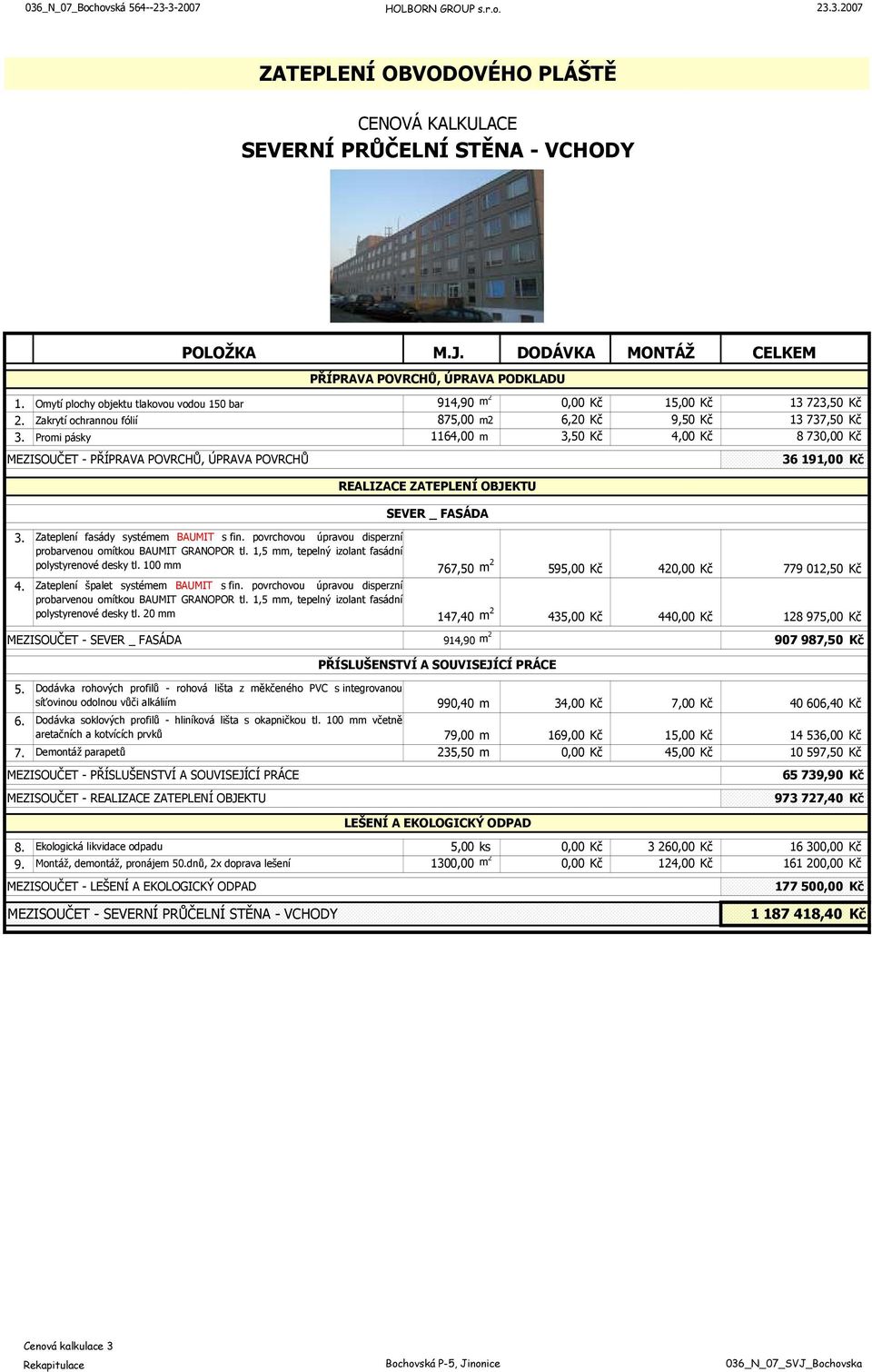 Zateplení fasády systémem BAUMIT s fin. povrchovou úpravou disperzní probarvenou omítkou BAUMIT GRANOPOR tl. 1,5 mm, tepelný izolant fasádní polystyrenové desky tl.