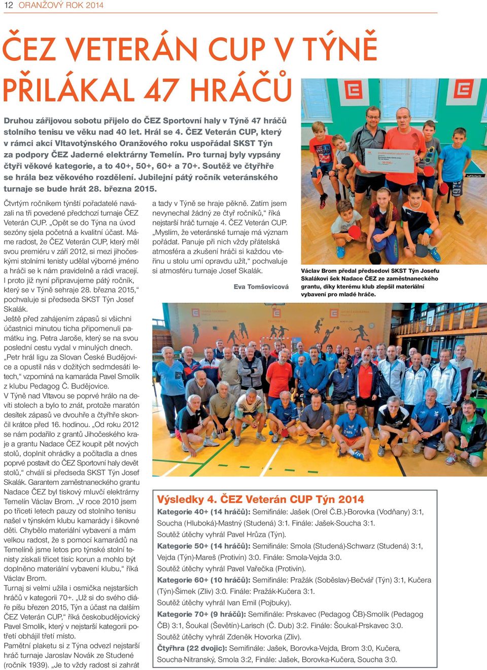 Pro turnaj byly vypsány čtyři věkové kategorie, a to 40+, 50+, 60+ a 70+. Soutěž ve čtyřhře se hrála bez věkového rozdělení. Jubilejní pátý ročník veteránského turnaje se bude hrát 28. března 2015.