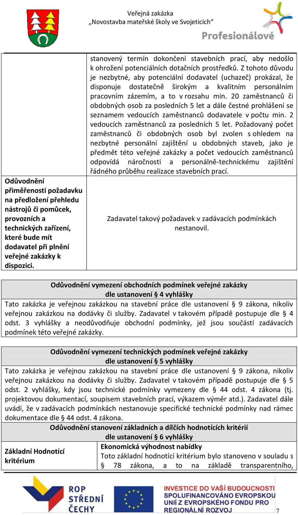 Z tohoto důvodu je nezbytné, aby potenciální dodavatel (uchazeč) prokázal, že disponuje dostatečně širokým a kvalitním personálním pracovním zázemím, a to v rozsahu min.