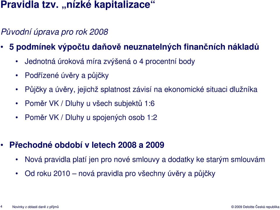 zvýšená o 4 procentní body Podřízené úvěry a půjčky Půjčky a úvěry, jejichž splatnost závisí na ekonomické situaci dlužníka Poměr VK /