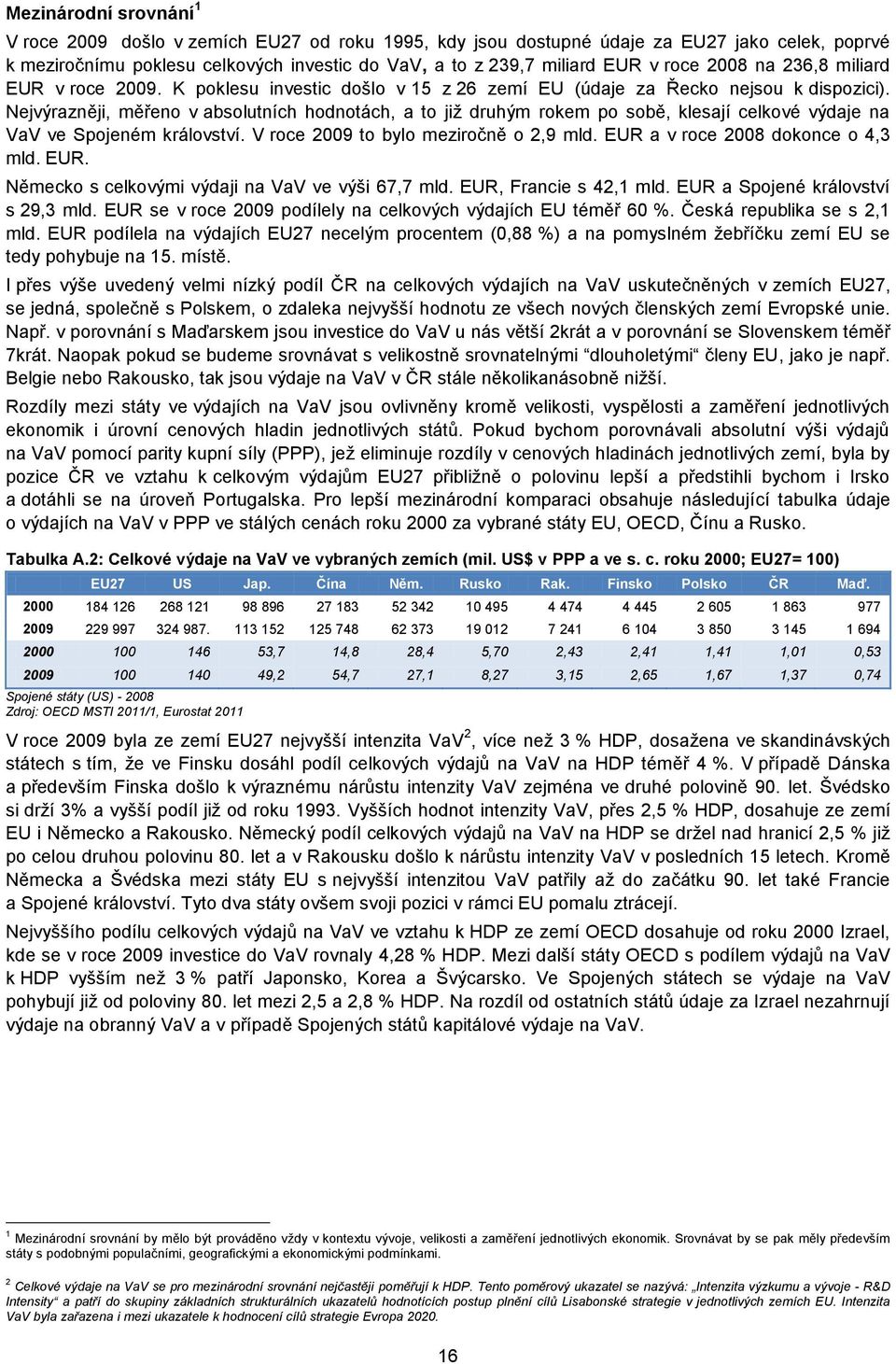 Nejvýrazněji, měřeno v absolutních hodnotách, a to již druhým rokem po sobě, klesají celkové výdaje na VaV ve Spojeném království. V roce 2009 to bylo meziročně o 2,9 mld.