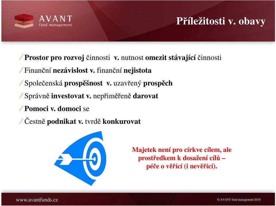 finanční nejistota Společenská prospěšnost v. uzavřený prospěch Správně investovat v.