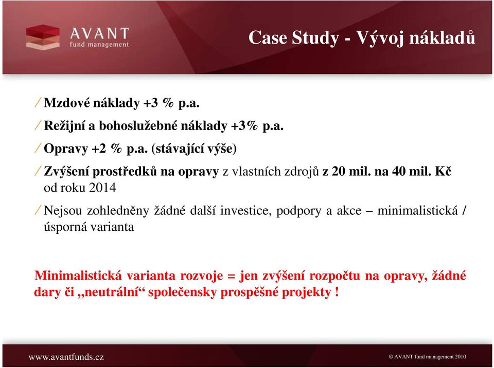 Kč od roku 2014 Nejsou zohledněny žádné další investice, podpory a akce minimalistická / úsporná varianta