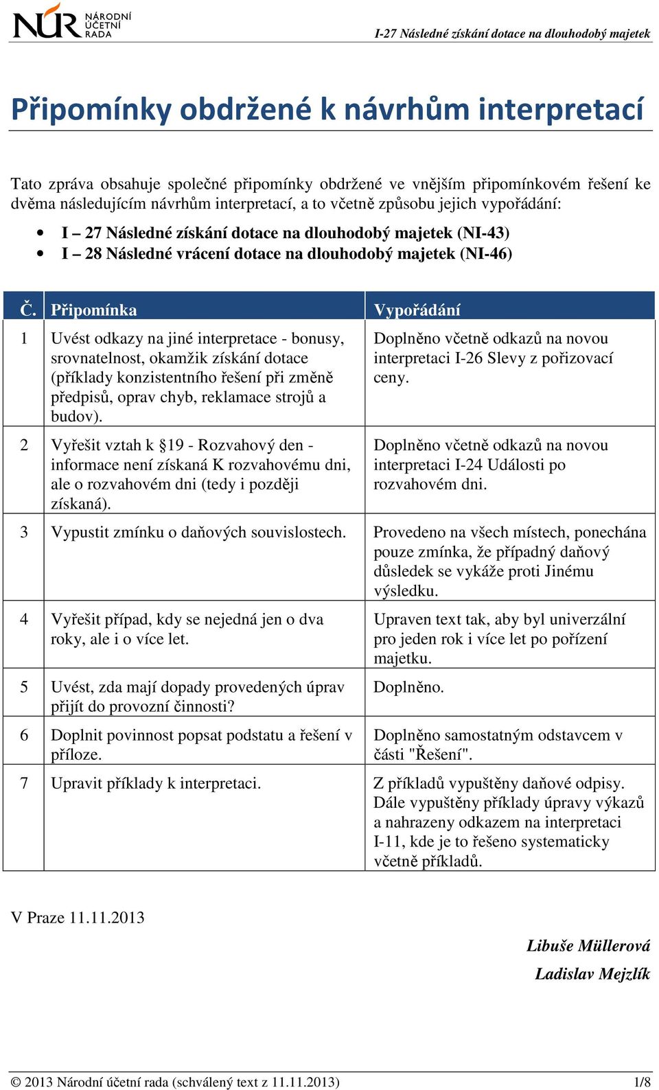 Připomínka Vypořádání 1 Uvést odkazy na jiné interpretace - bonusy, srovnatelnost, okamžik získání dotace (příklady konzistentního řešení při změně předpisů, oprav chyb, reklamace strojů a budov).