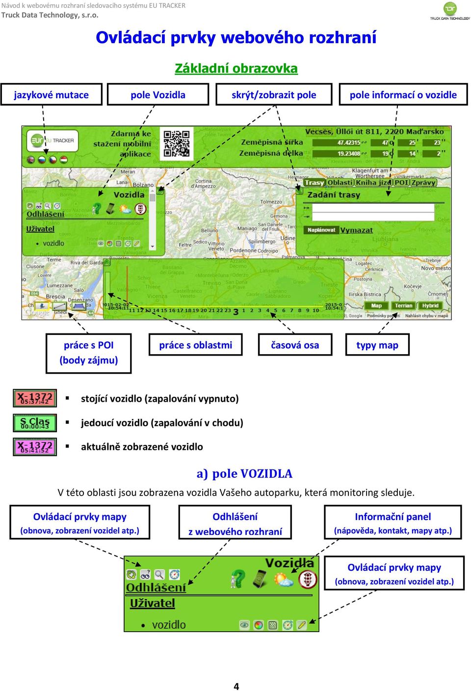 vozidlo a) pole VOZIDLA V této oblasti jsou zobrazena vozidla Vašeho autoparku, která monitoring sleduje.