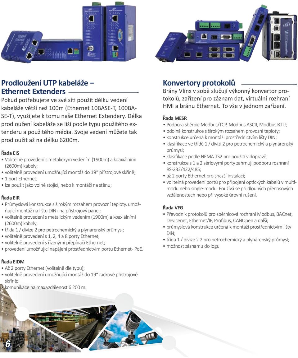 Řada EIS Volitelně provedení s metalickým vedením (1900m) a koaxiálními (2600m) kabely; volitelně provedení umožňující montáž do 19 přístrojové skříně; 1 port Ethernet; lze použít jako volně stojící,