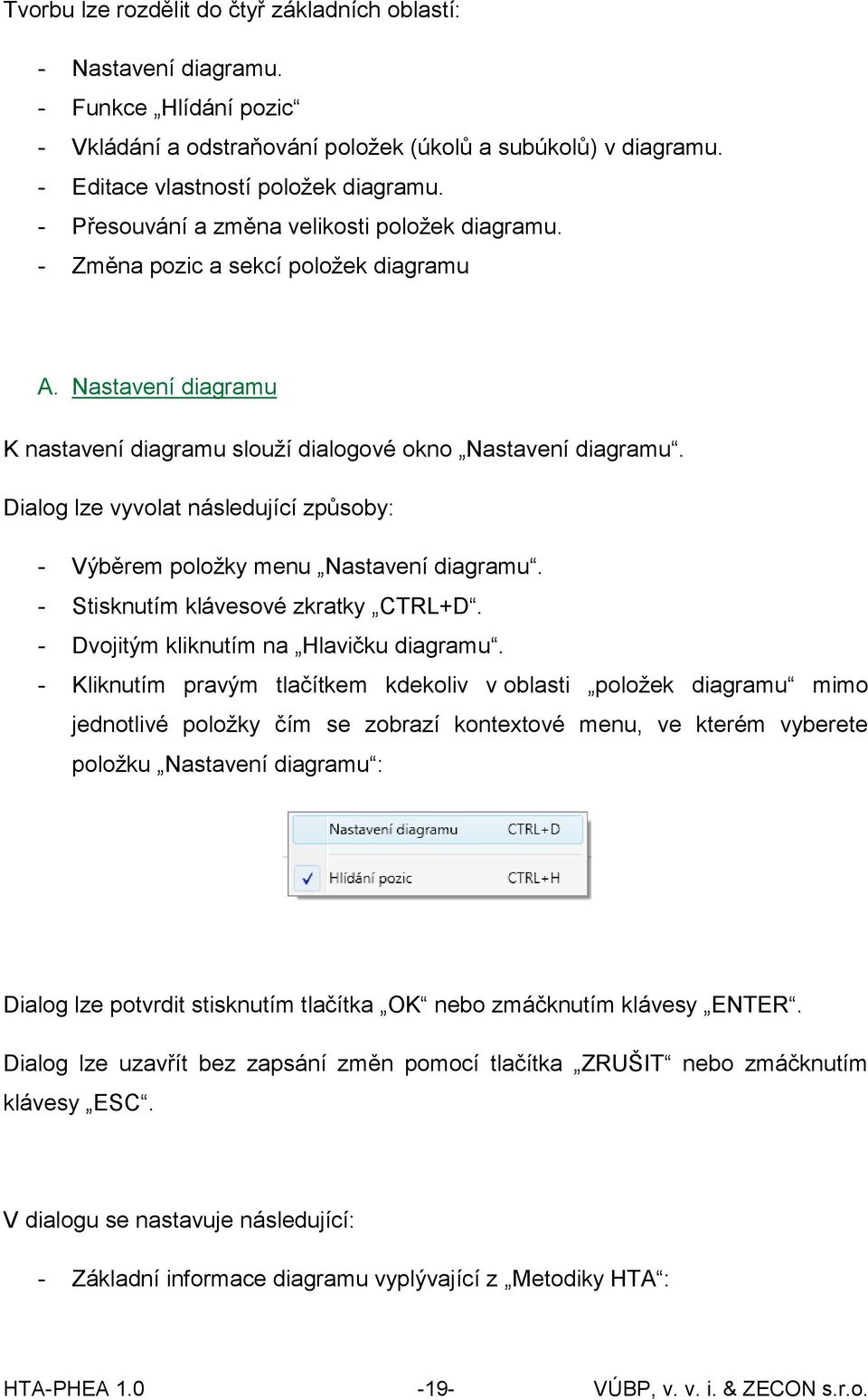 Dialog lze vyvolat následující způsoby: - Výběrem položky menu Nastavení diagramu. - Stisknutím klávesové zkratky CTRL+D. - Dvojitým kliknutím na Hlavičku diagramu.
