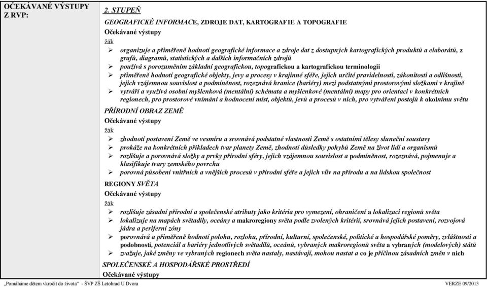 elaborátů, z grafů, diagramů, statistických a dalších informačních zdrojů používá s porozuměním základní geografickou, topografickou a kartografickou terminologii přiměřeně hodnotí geografické