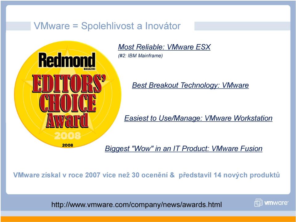 Biggest "Wow" in an IT Product: VMware Fusion VMware získal v roce 2007 více než