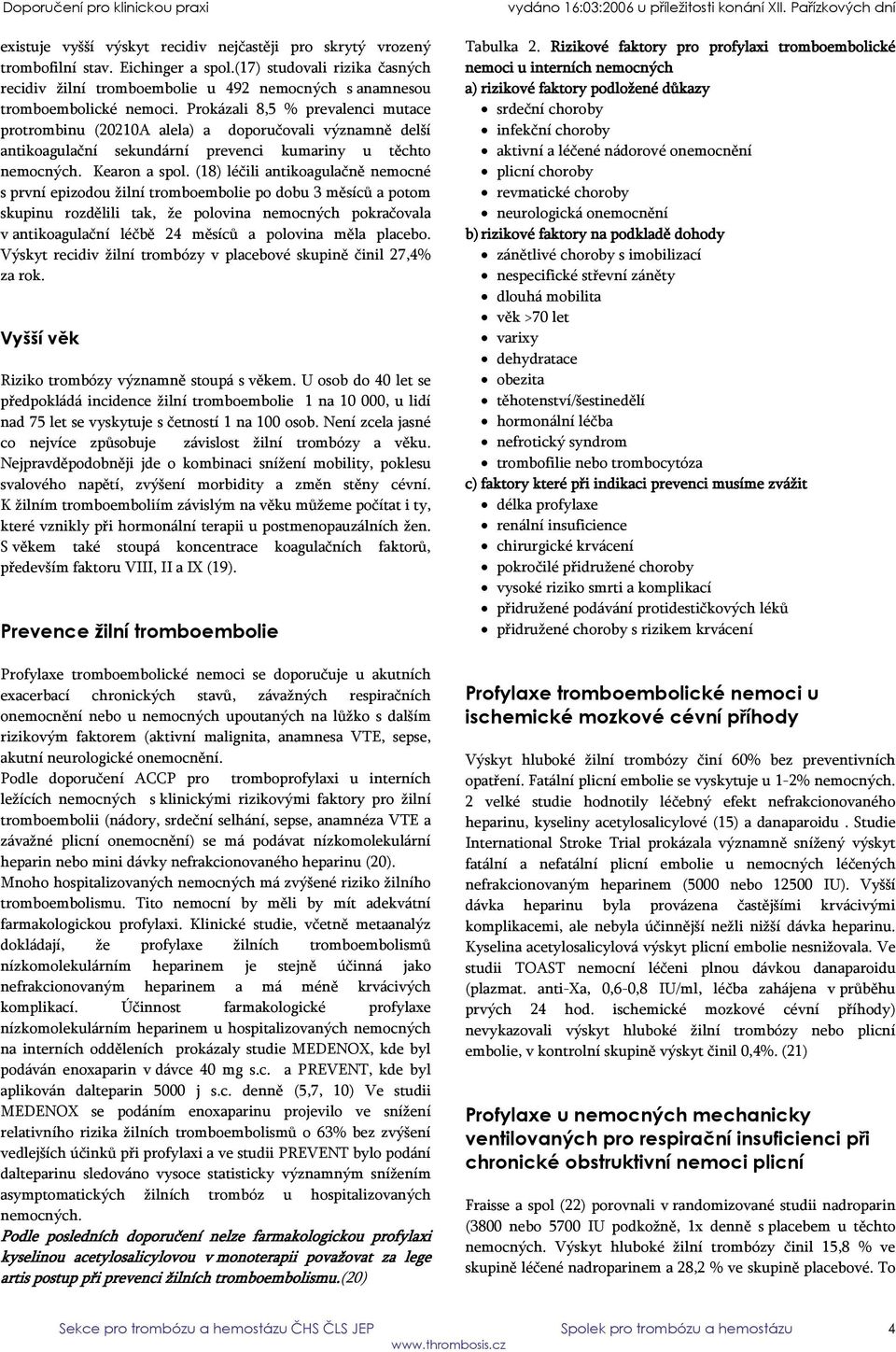 Prokázali 8,5 % prevalenci mutace protrombinu (20210A alela) a doporučovali významně delší antikoagulační sekundární prevenci kumariny u těchto nemocných. Kearon a spol.