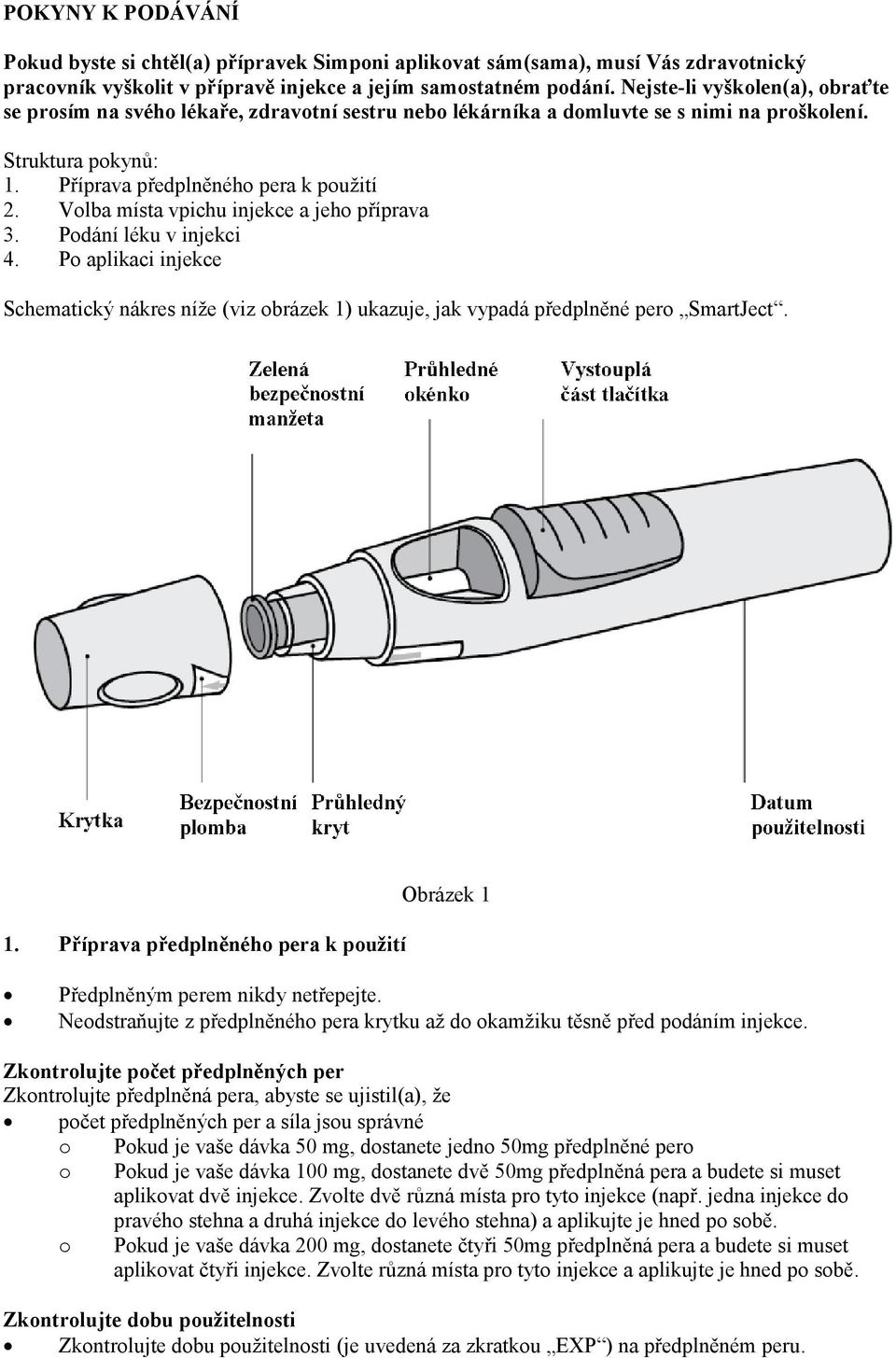 Volba místa vpichu injekce a jeho příprava 3. Podání léku v injekci 4. Po aplikaci injekce Schematický nákres níže (viz obrázek 1)