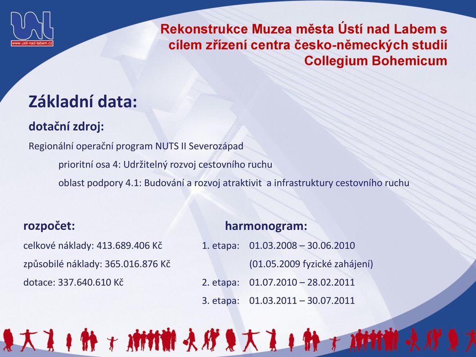 1: Budování a rozvoj atraktivit a infrastruktury cestovního ruchu rozpočet: celkové náklady: 413.689.