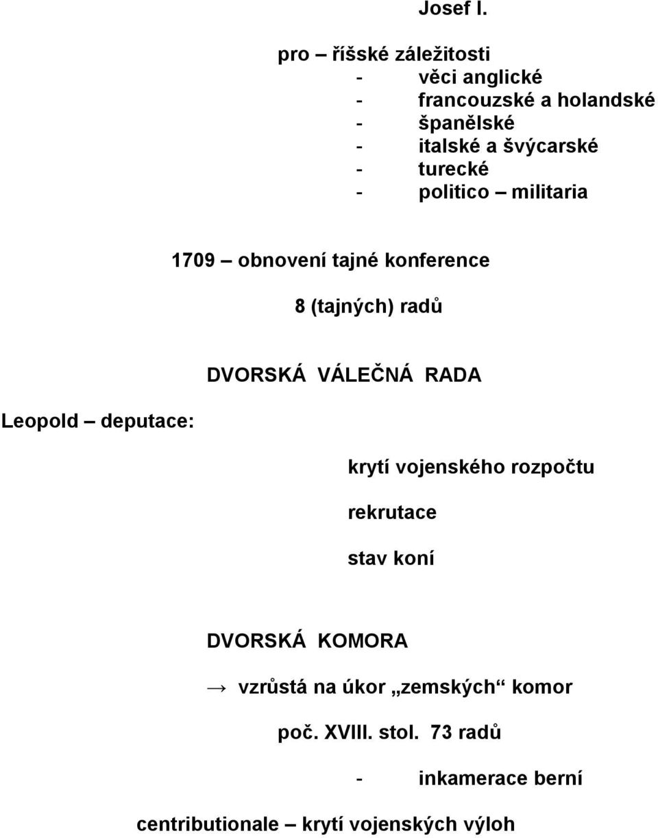 turecké - politico militaria 1709 obnovení tajné konference 8 (tajných) radů DVORSKÁ VÁLEČNÁ RADA