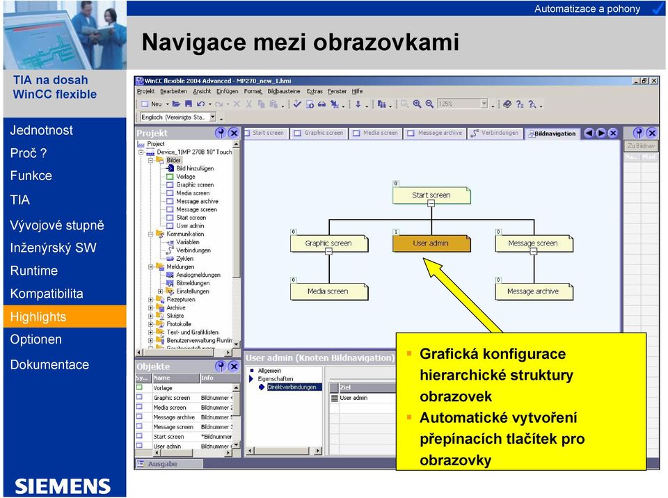 struktury obrazovek Automatické