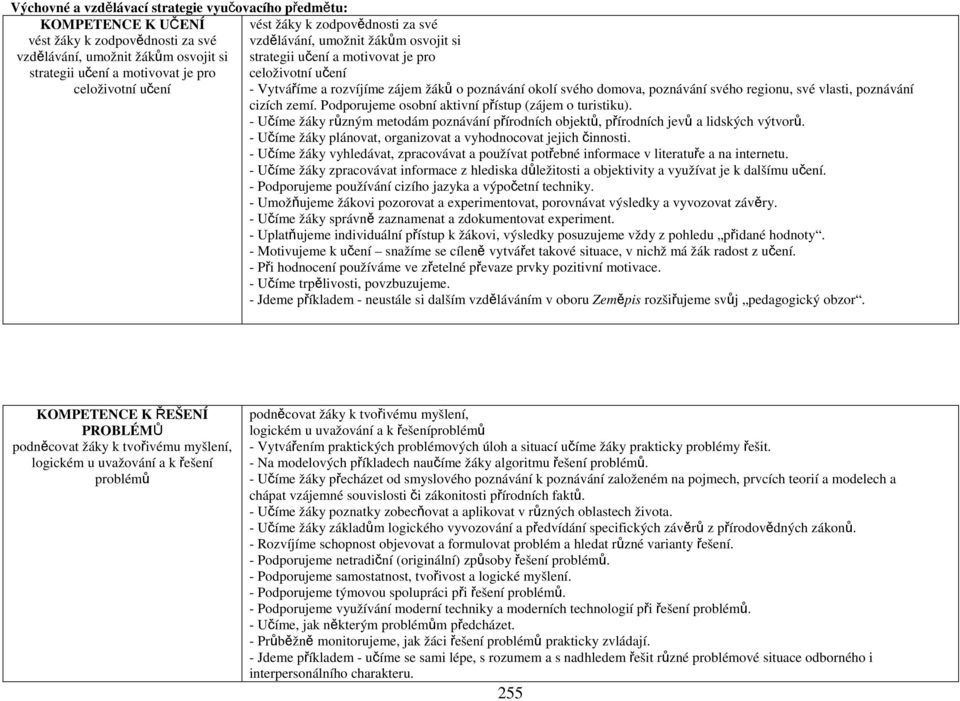 svého regionu, své vlasti, poznávání cizích zemí. Podporujeme osobní aktivní přístup (zájem o turistiku). - Učíme žáky různým metodám poznávání přírodních objektů, přírodních jevů a lidských výtvorů.