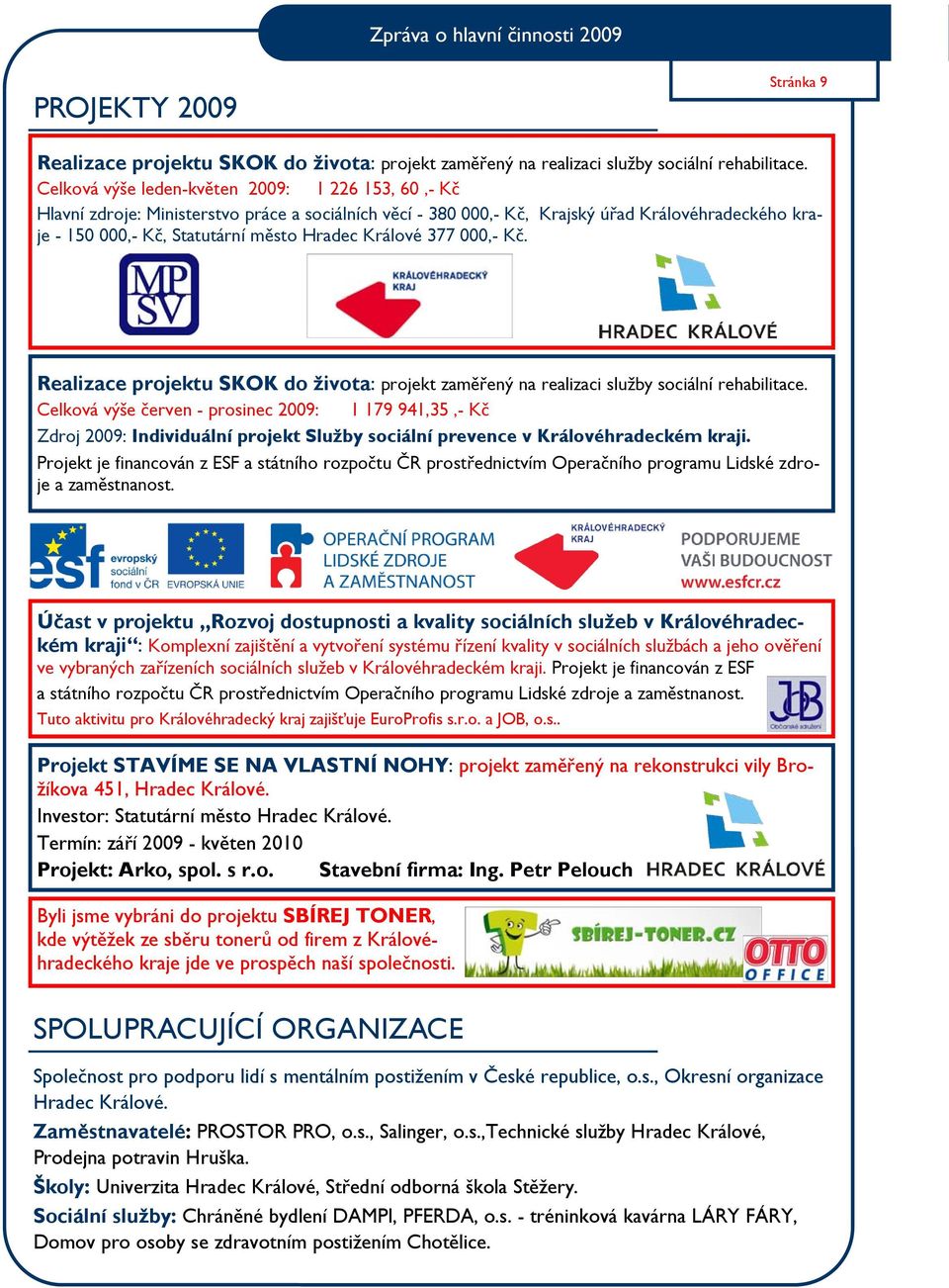 Králové 377 000,- Kč. Realizace projektu SKOK do života: projekt zaměřený na realizaci služby sociální rehabilitace.