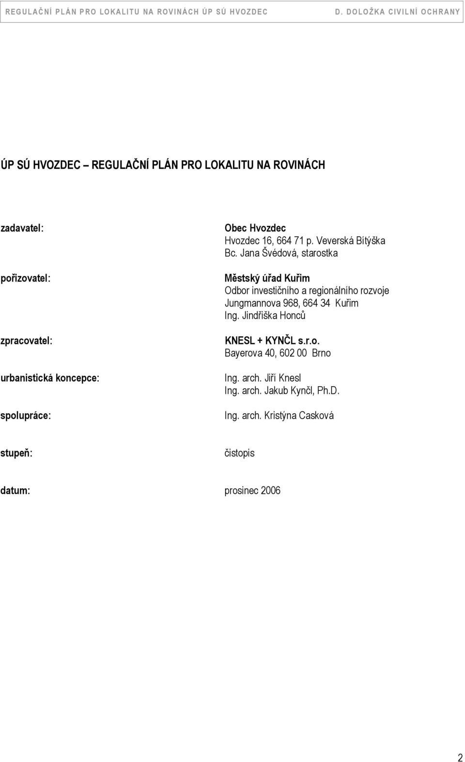 Jana Švédová, starostka Městský úřad Kuřim Odbor investičního a regionálního rozvoje Jungmannova 968, 664 34 Kuřim Ing.