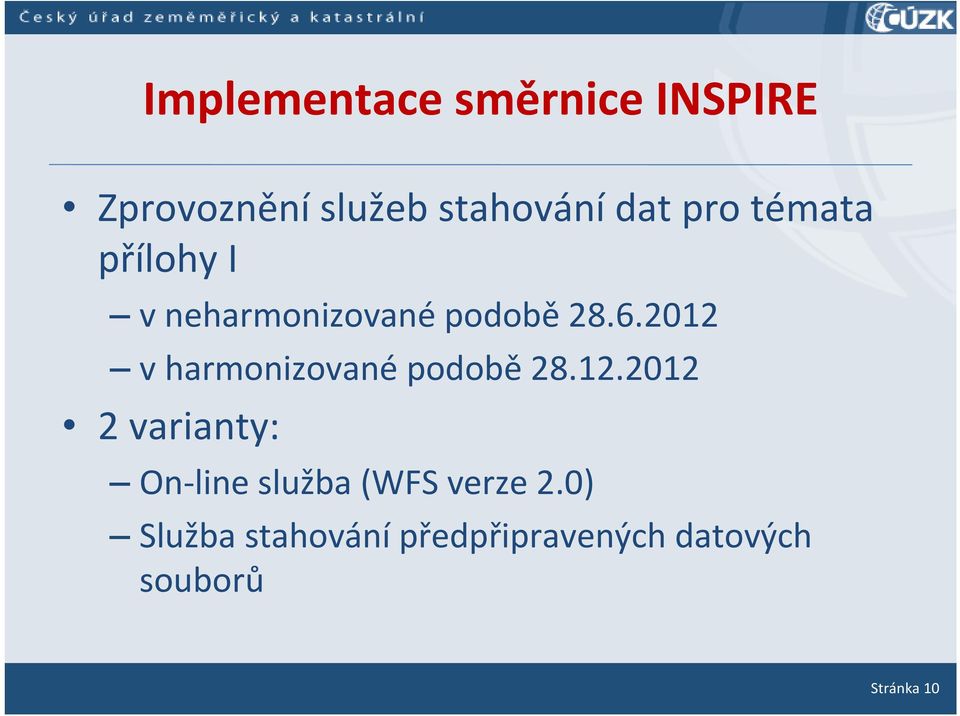 2012 v harmonizované podobě 28.12.2012 2 varianty: On line služba (WFS verze 2.