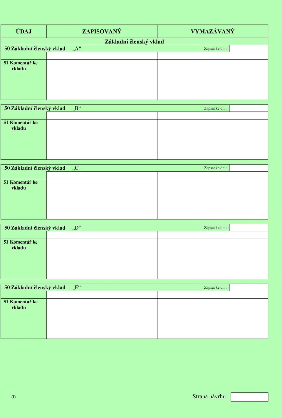 vklad C Zapsat ke dni: 51 Komentář ke vkladu 50 Základní členský vklad D Zapsat ke dni: