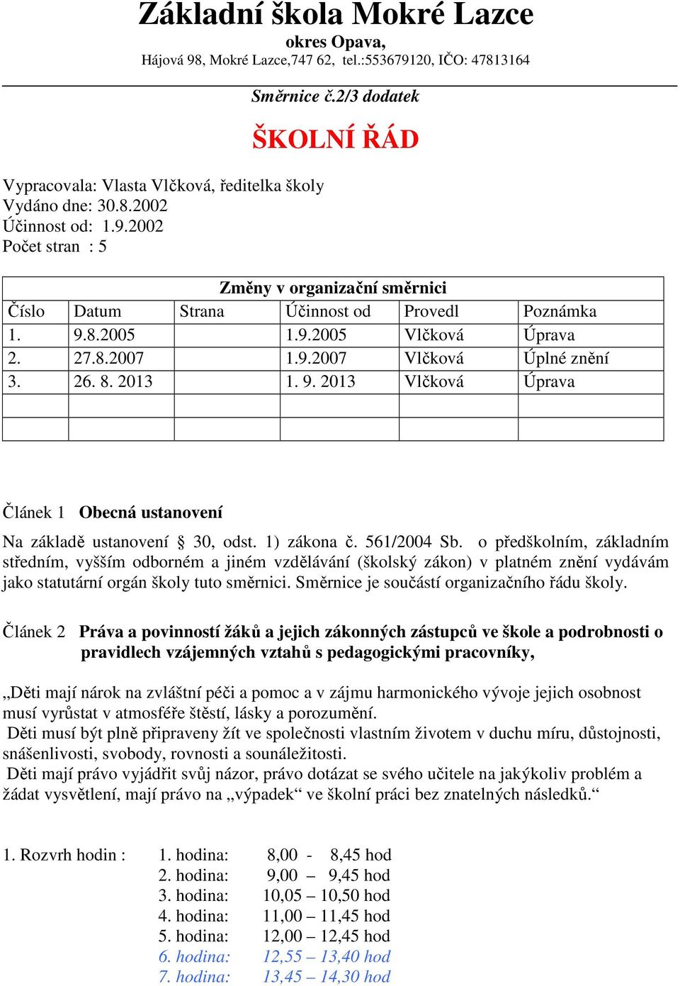 1) zákona č. 561/2004 Sb. o předškolním, základním středním, vyšším odborném a jiném vzdělávání (školský zákon) v platném znění vydávám jako statutární orgán školy tuto směrnici.