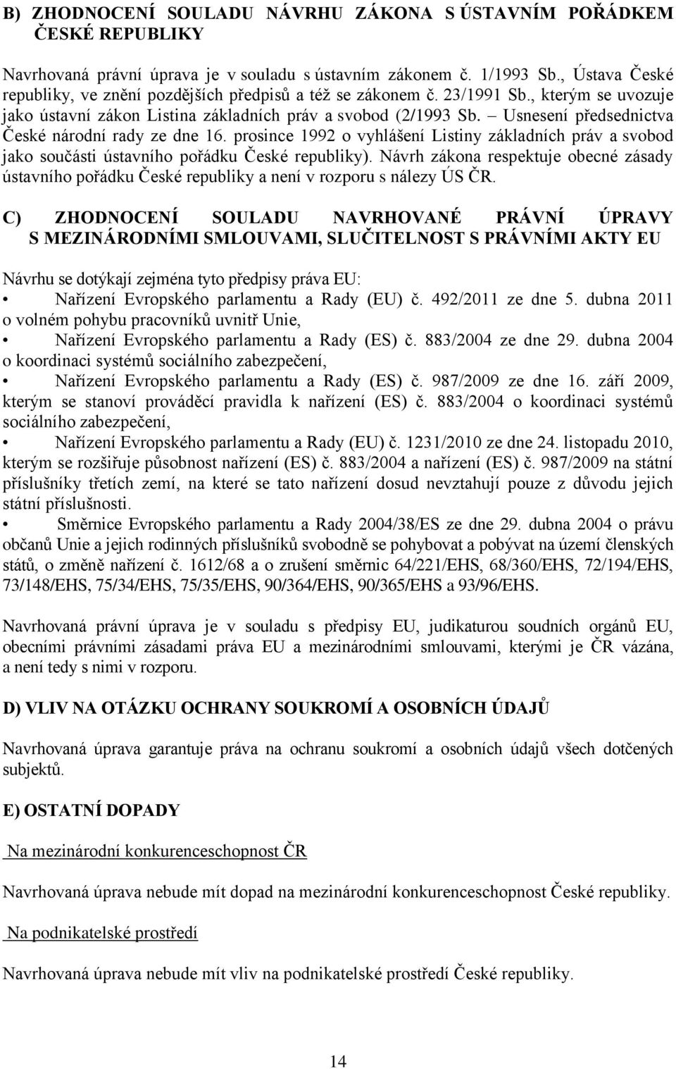 Usnesení předsednictva České národní rady ze dne 16. prosince 1992 o vyhlášení Listiny základních práv a svobod jako součásti ústavního pořádku České republiky).