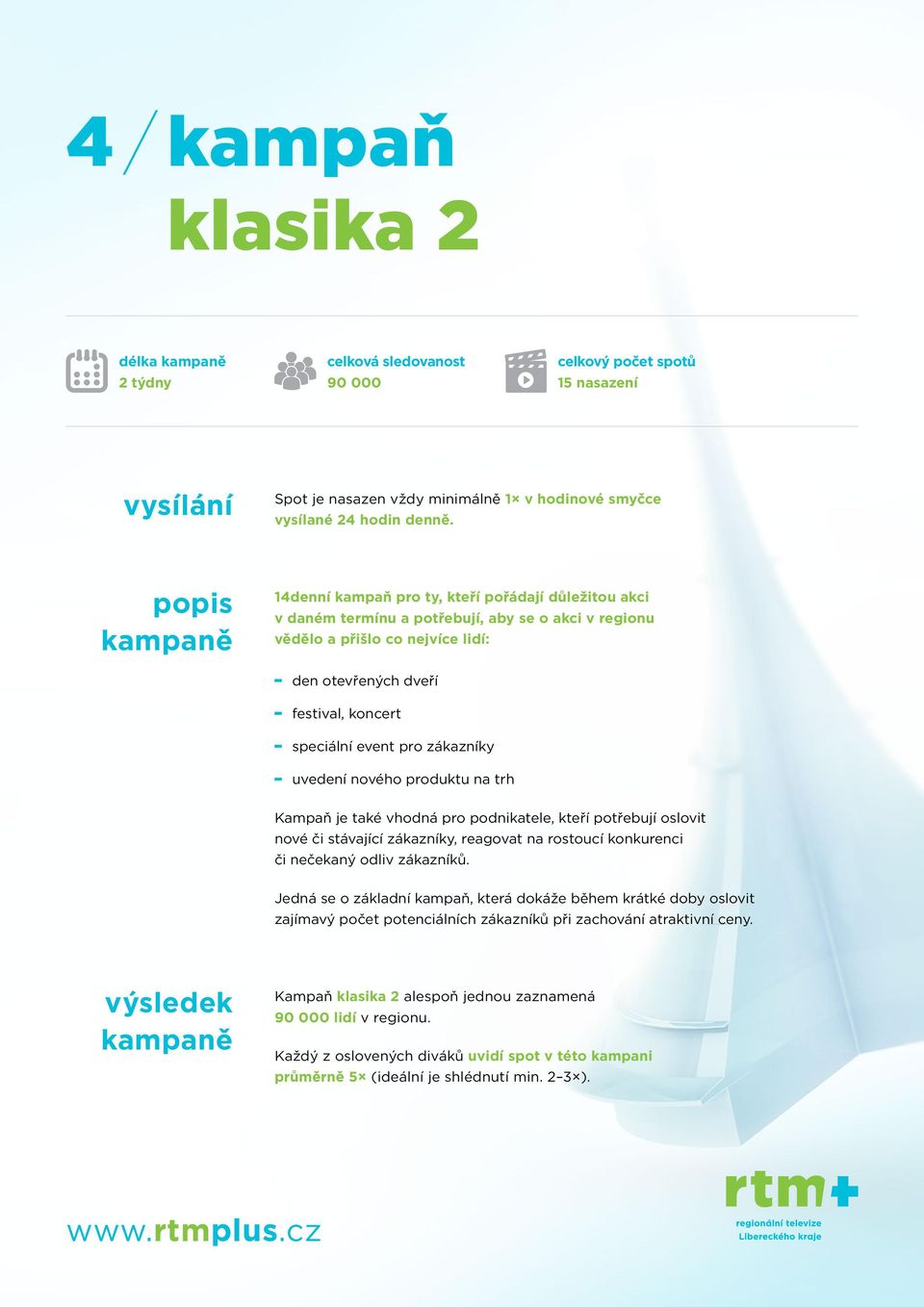 pro zákazníky uvedení nového produktu na trh Kampaň je také vhodná pro podnikatele, kteří potřebují oslovit nové či stávající zákazníky, reagovat na rostoucí konkurenci či nečekaný odliv zákazníků.